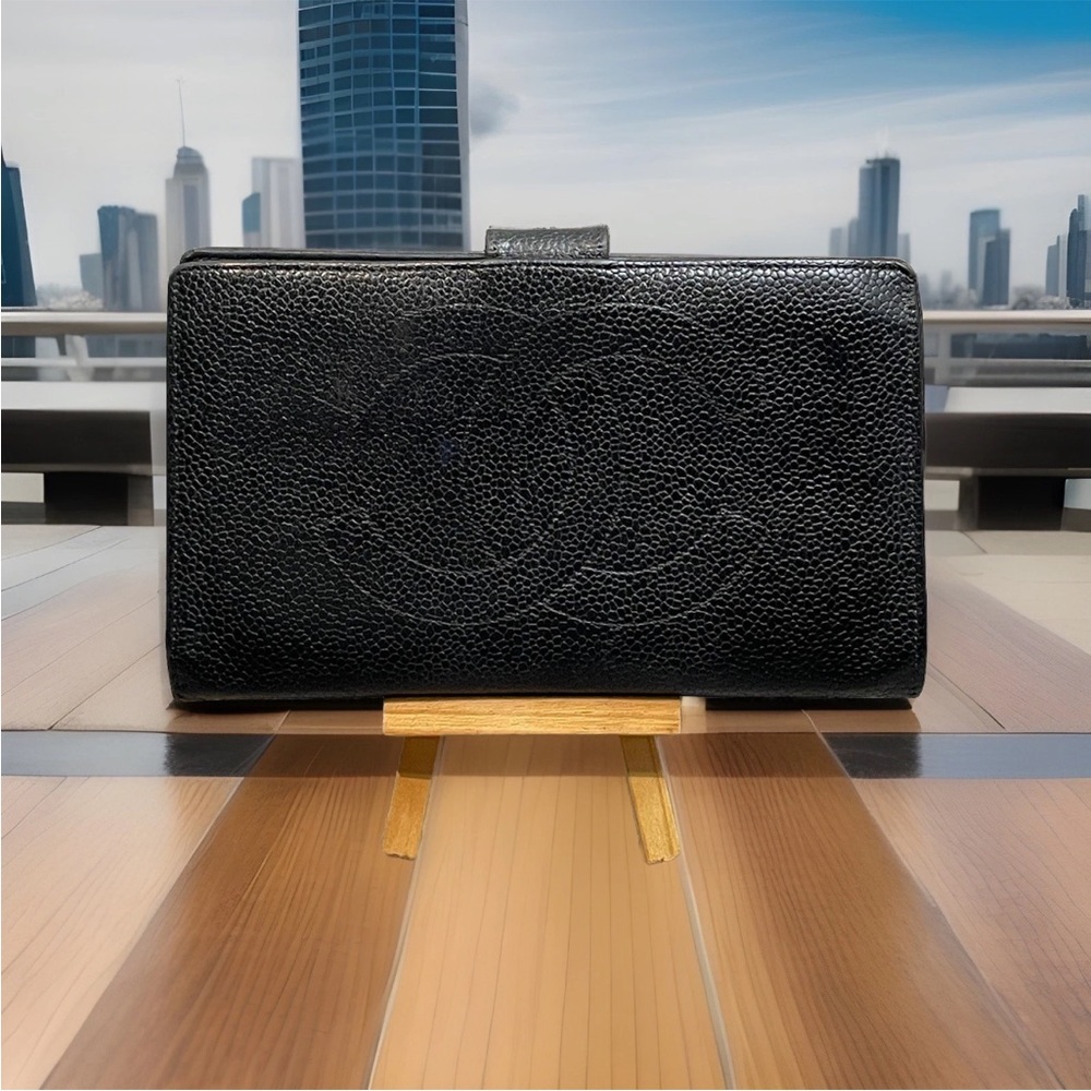 SOLD Vintage Chanel CC Black Caviar Leather Continental Long Wallet Clutch - Picture 1 of 16
